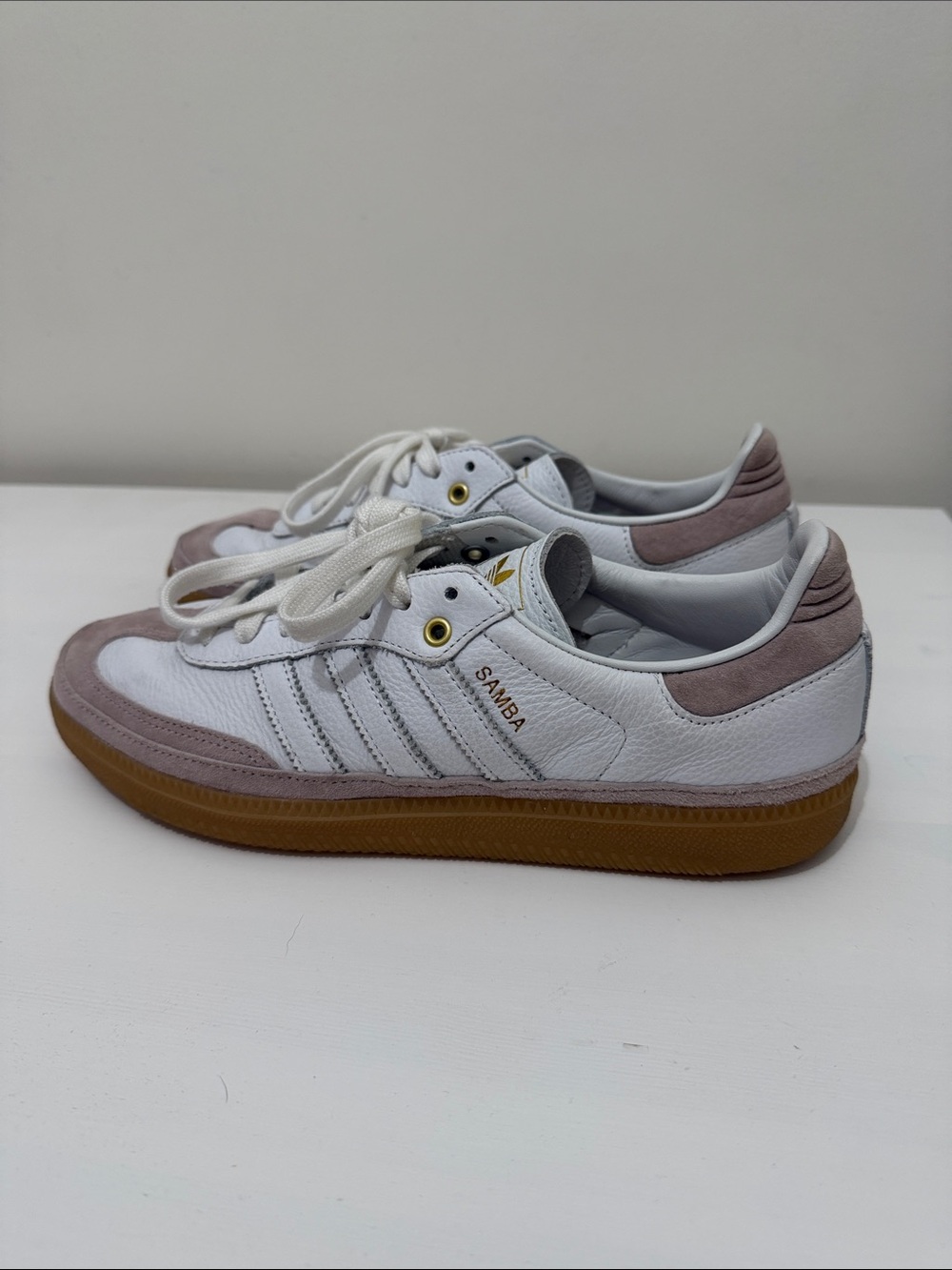adidas samba White Sneakers with Mauve Suede Accents